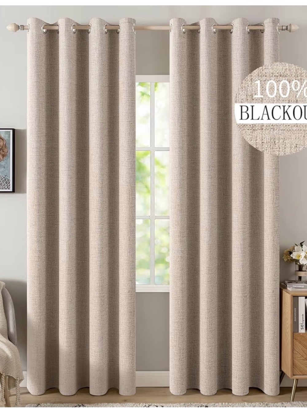 Home Accents 100% Blackout Grommet Curtain Panels in Neutral Beige - 2 panels